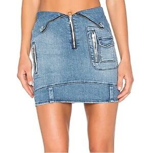 RTA x Revolve Gisele Distressed Blue Denim Jean Biker Moto Skirt